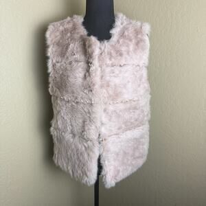 Love Token Women's L Beige Genuine Rabbit Fur Vest Studded Open Front Luxury